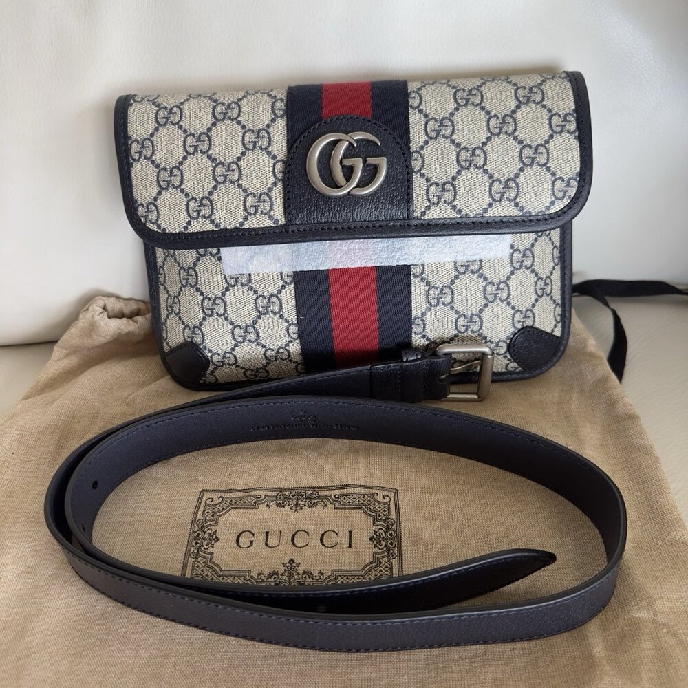 NWT Gucci GG Supreme Belt Bag Web Ophidia Brown White Blue Marmont 674081 90 Cm - Picture 3 of 11